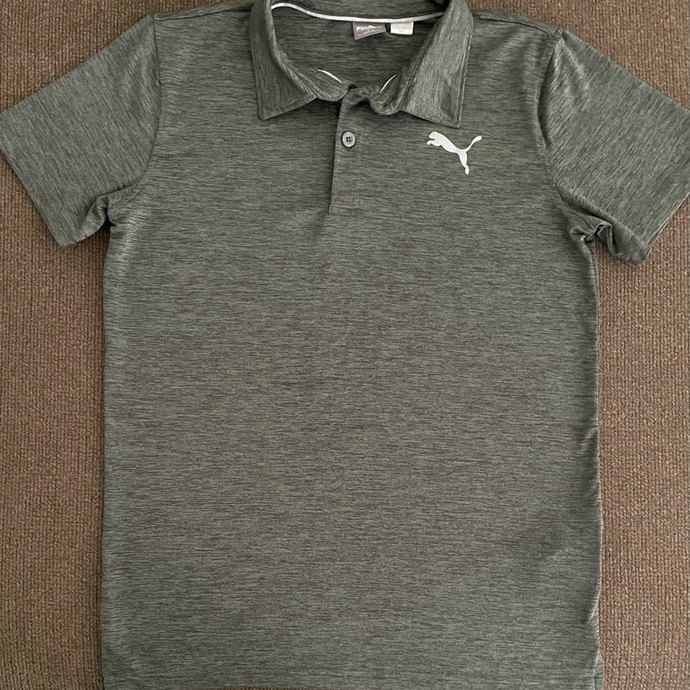 Boys Puma Short Sleeve Polo Shirt Size L 14/16 Green